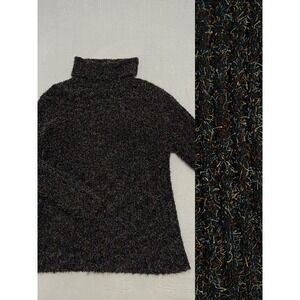 Chicos Design Textured Knit Turtleneck Sweater Women Size 3 Black Multi Color